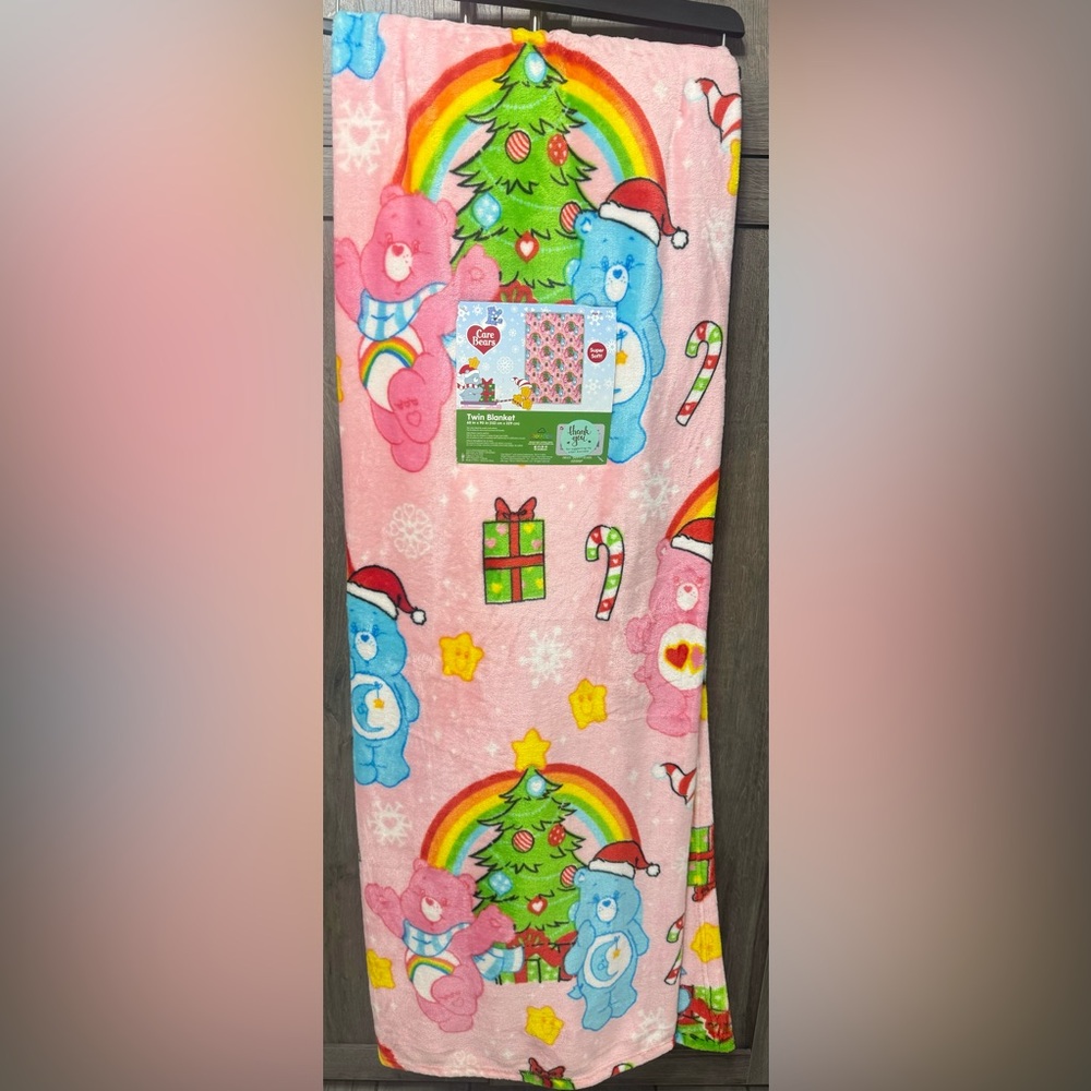 New Care Bears 60" x 90" Care Bear Pink Christmas Holiday Twin Throw Blanket